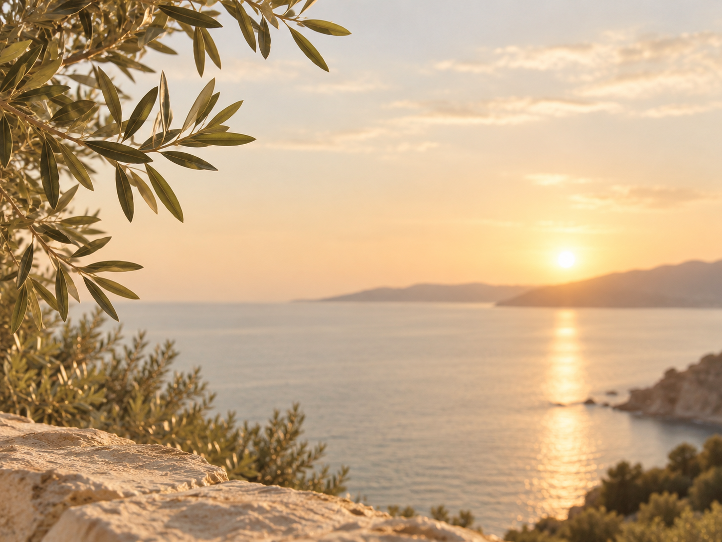 Peaceful coastal landscape at sunset