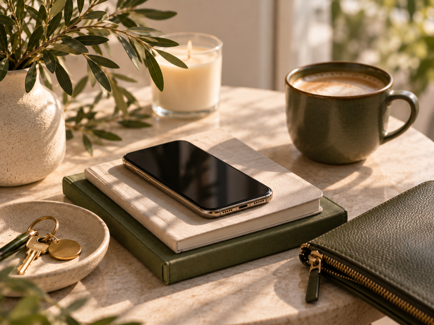 Phone and personal belongings in a private quiet setting