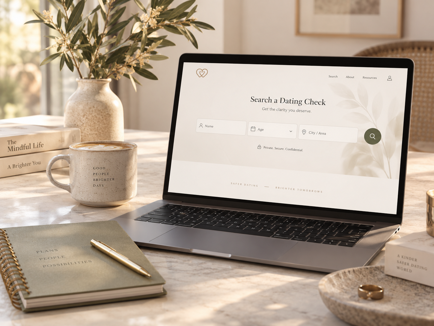 Laptop displaying a Dating Check search form
